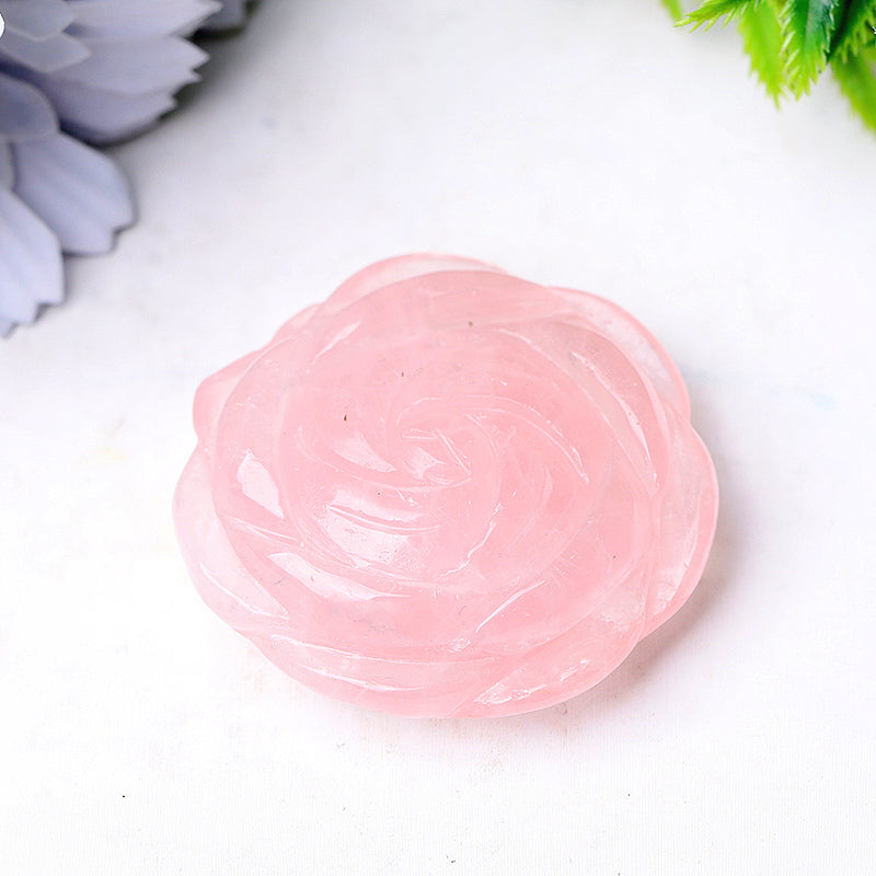2-Inch Crystal Rose Flower Figurines Hand-Carved