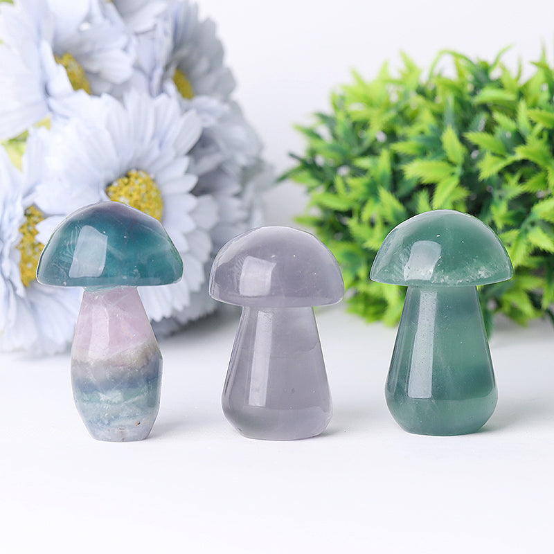 2-inch Fluorite Crystal Mushroom Carving Figurine