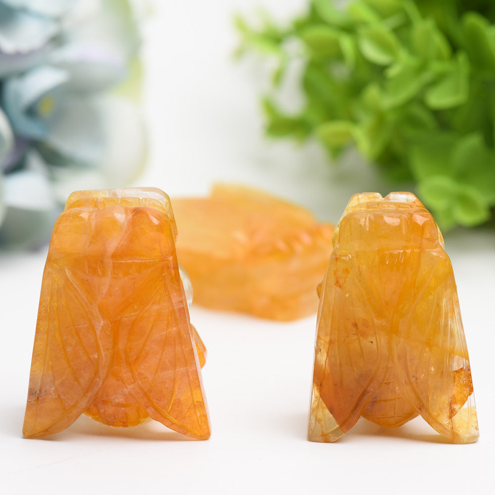 2-Inch Golden Healer Crystal Cicada Figurine Healing Energy