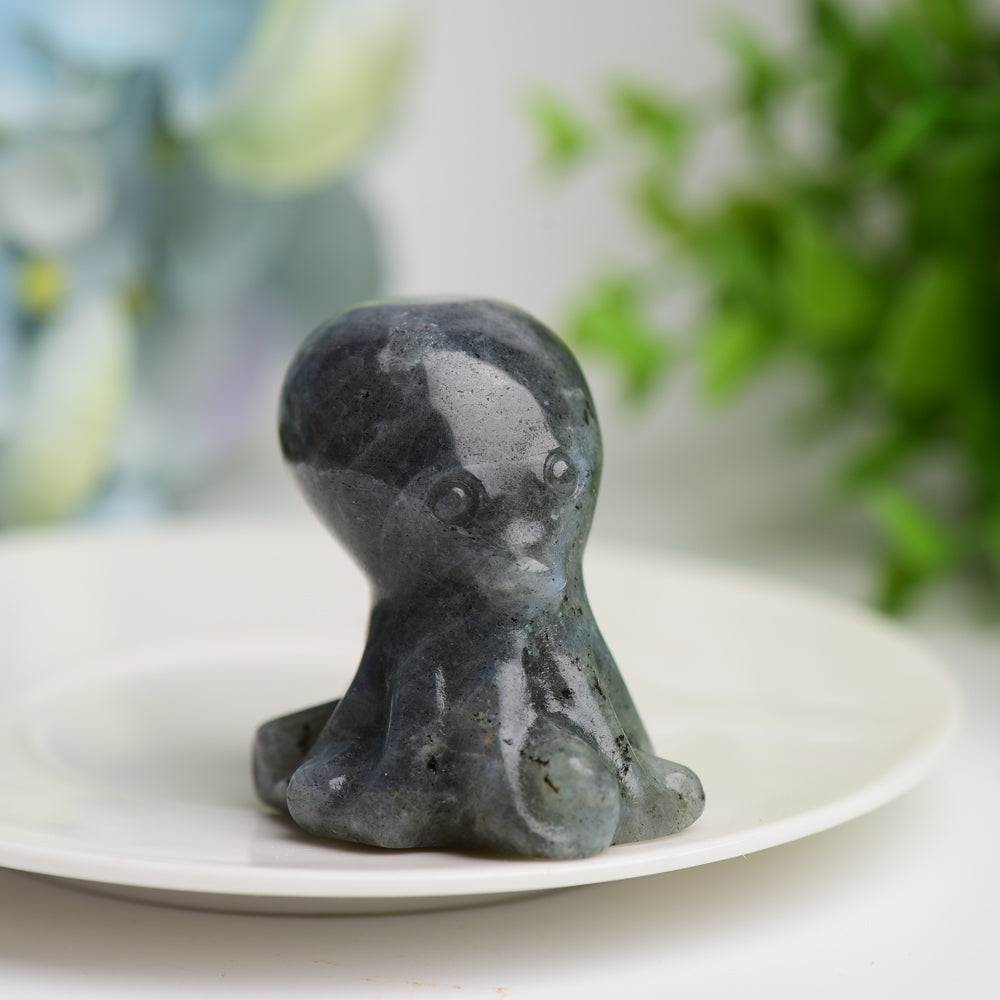 Sculpture en cristal de pieuvre en labradorite et opalite de 2 pouces