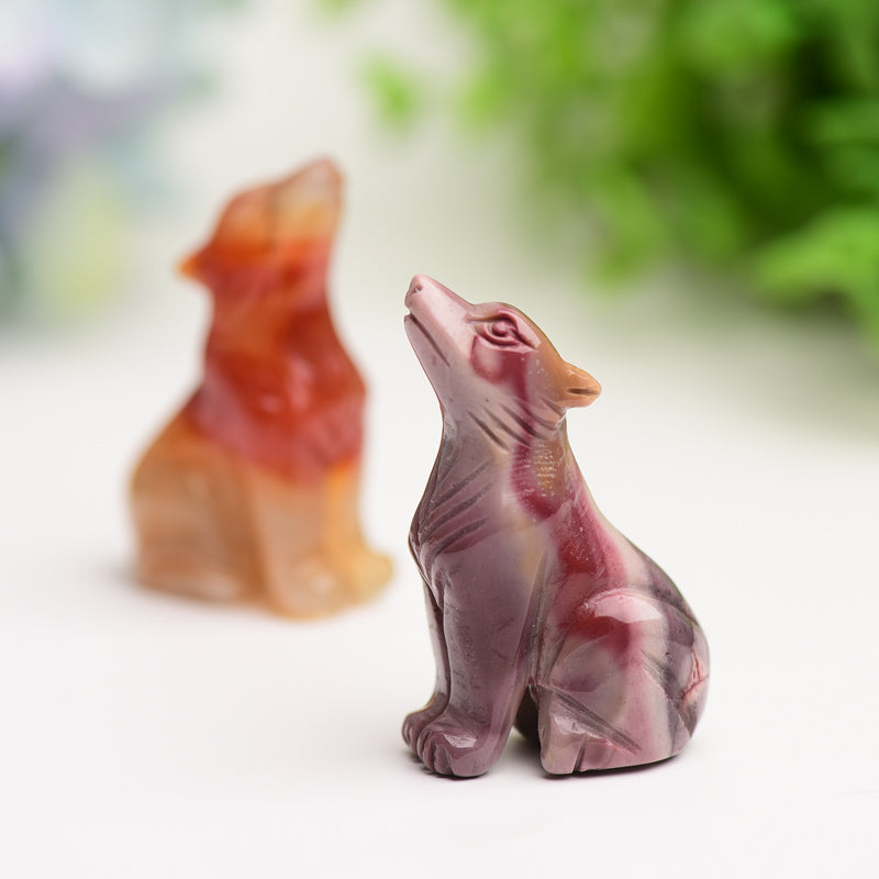 2-inch Mookite & Carnelian Wolf Crystal Carvings
