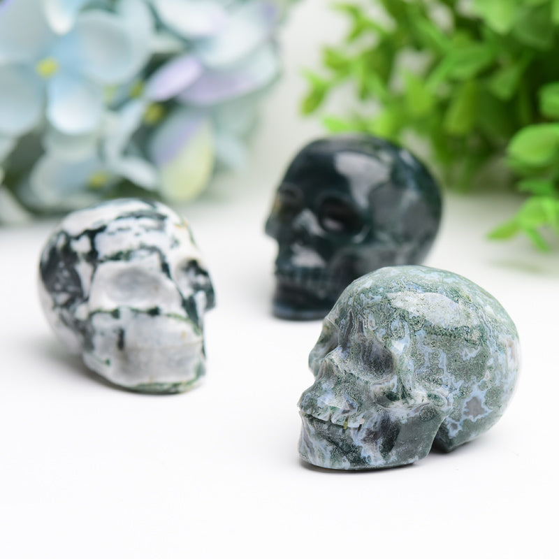 2 Inch Moss Agate Crystal Skull Figurine for Healing