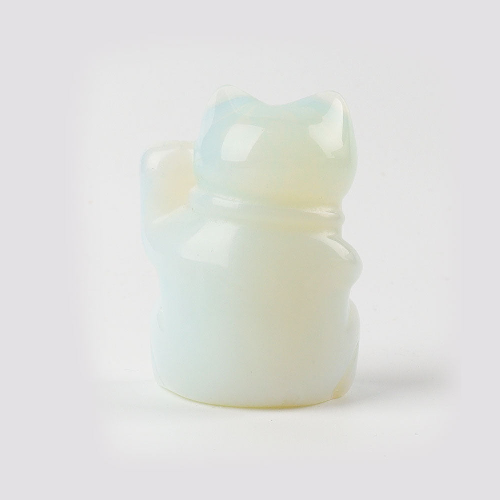 Figurine de chat porte-bonheur sculptée en cristal d'opalite de 2 pouces