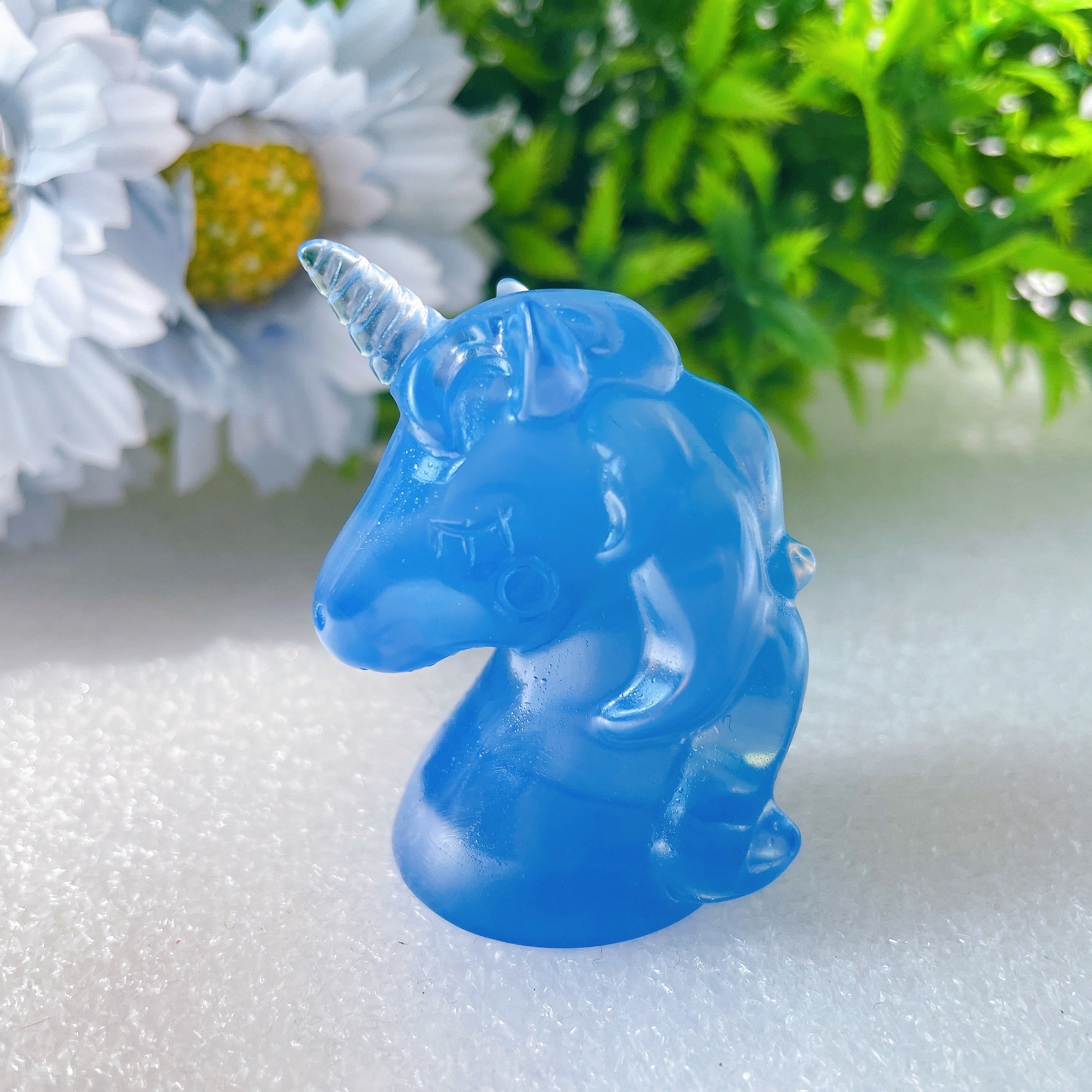 2 inch Pink Blue Opalite Unicorn Crystal Carving
