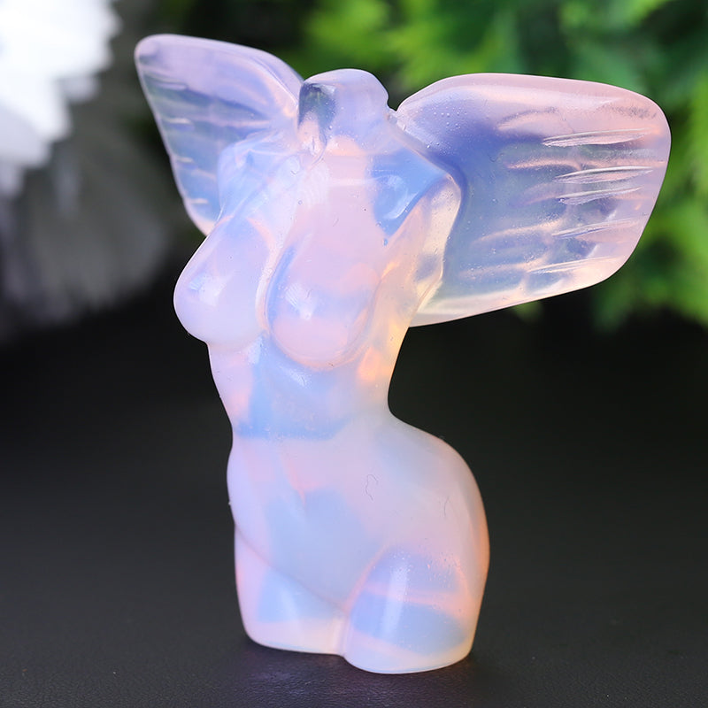 Figurine d'ange en cristal d'opalite rose de 5 cm avec ailes