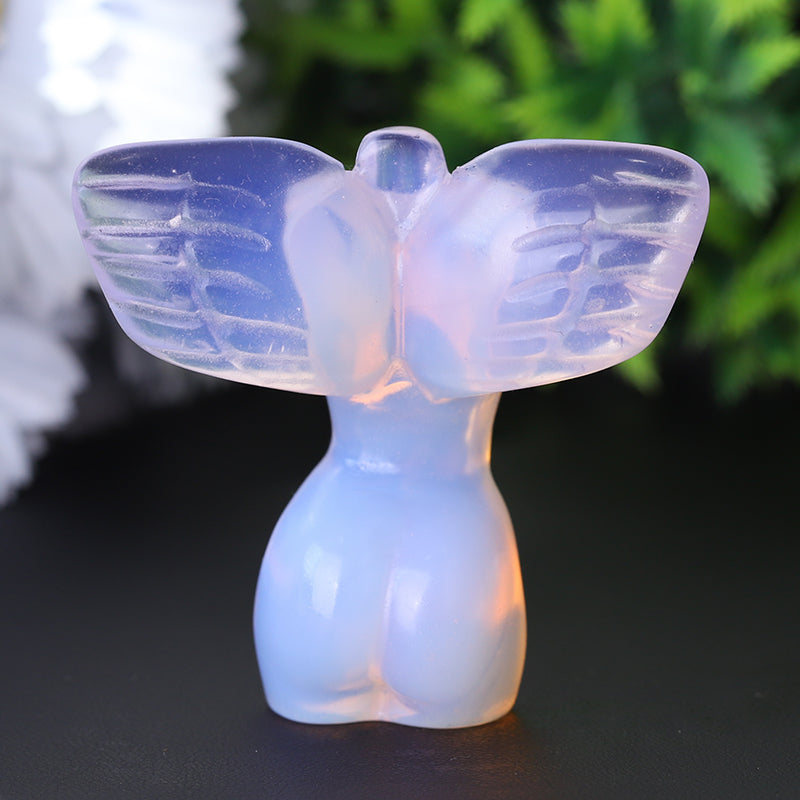 Figurine d'ange en cristal d'opalite rose de 5 cm avec ailes
