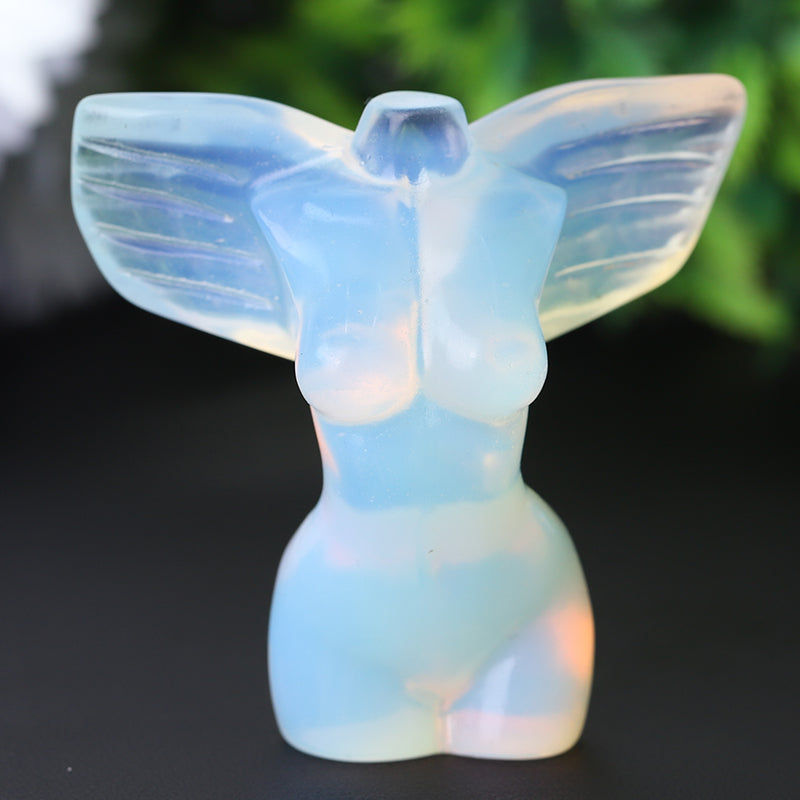 Figurine d'ange en cristal d'opalite rose de 5 cm avec ailes