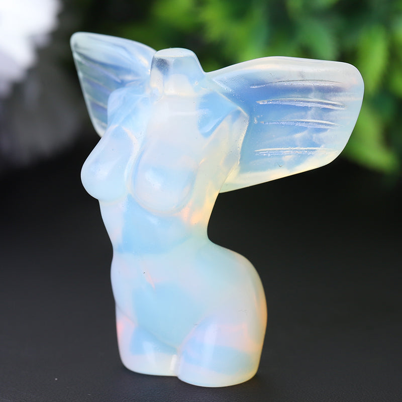 Figurine d'ange en cristal d'opalite rose de 5 cm avec ailes