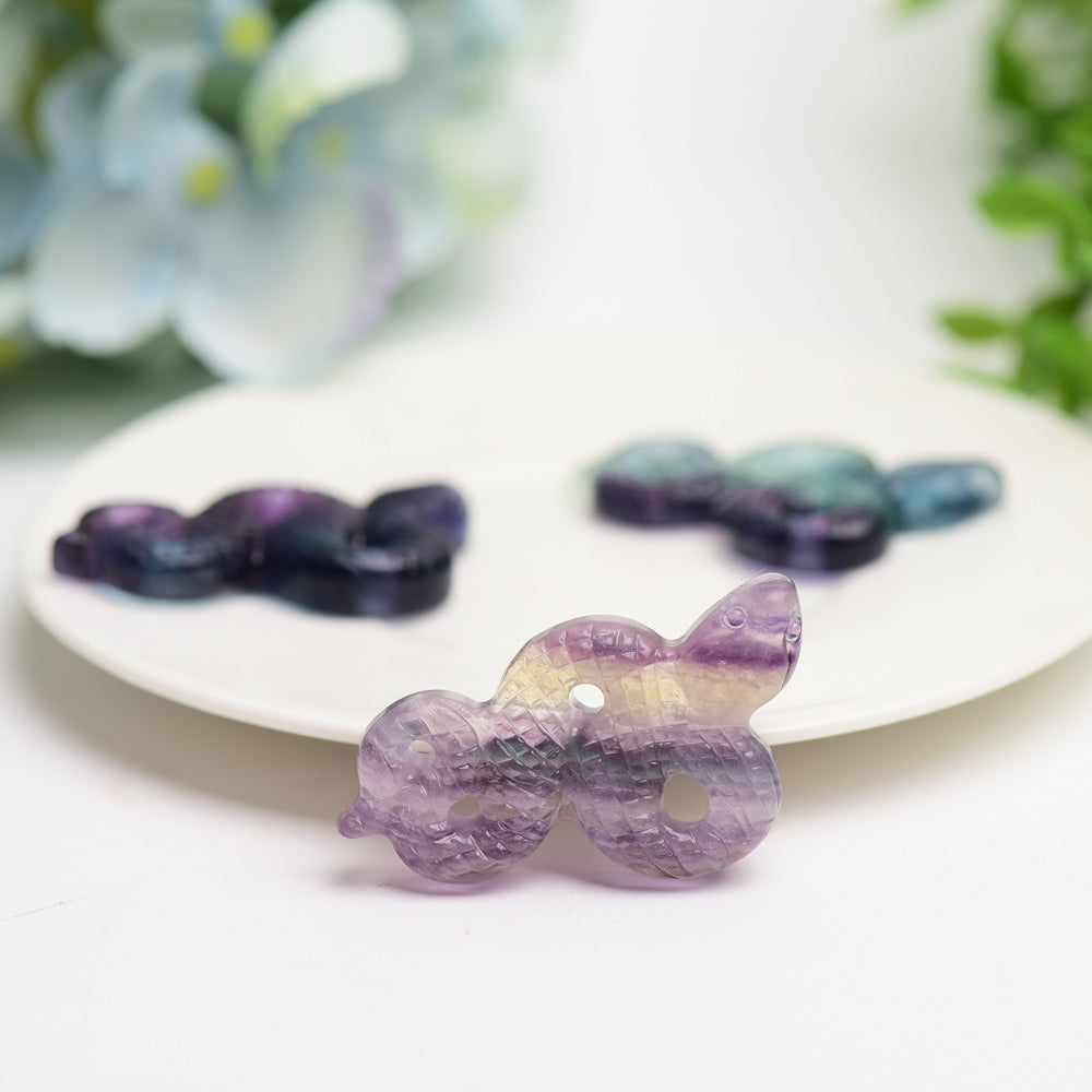 2-inch Rainbow Fluorite Snake Carving for Healing & Meditation