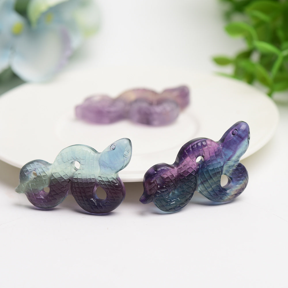 2-inch Rainbow Fluorite Snake Carving for Healing & Meditation