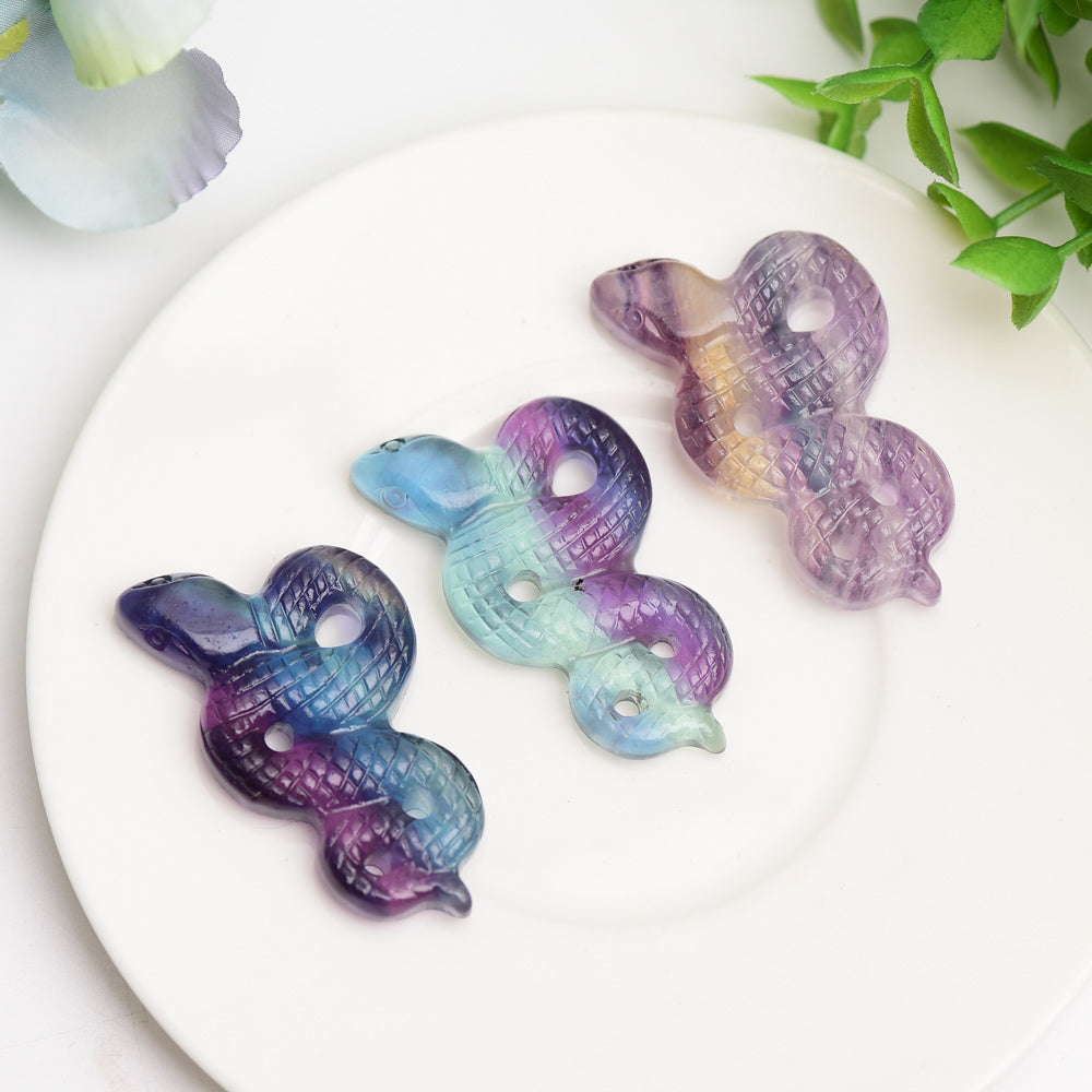 2-inch Rainbow Fluorite Snake Carving for Healing & Meditation