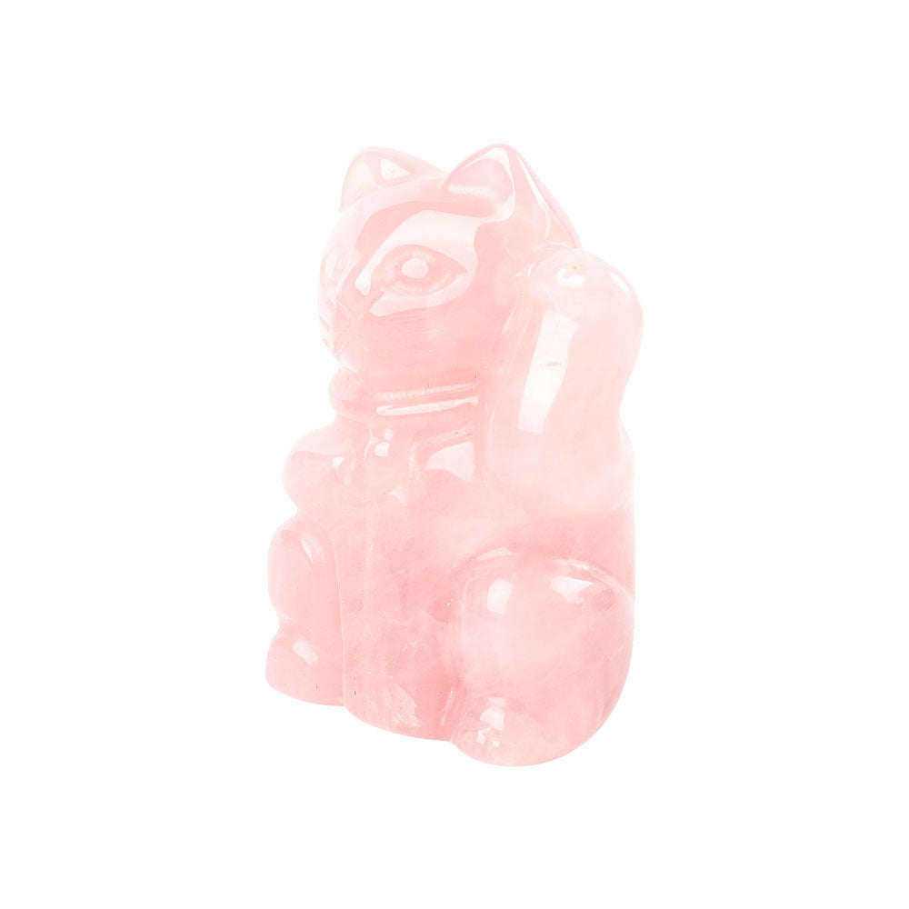 2-inch Rose Quartz Crystal Lucky Cat Carving