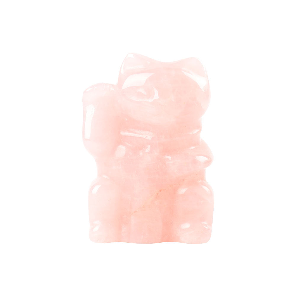 2-inch Rose Quartz Crystal Lucky Cat Carving