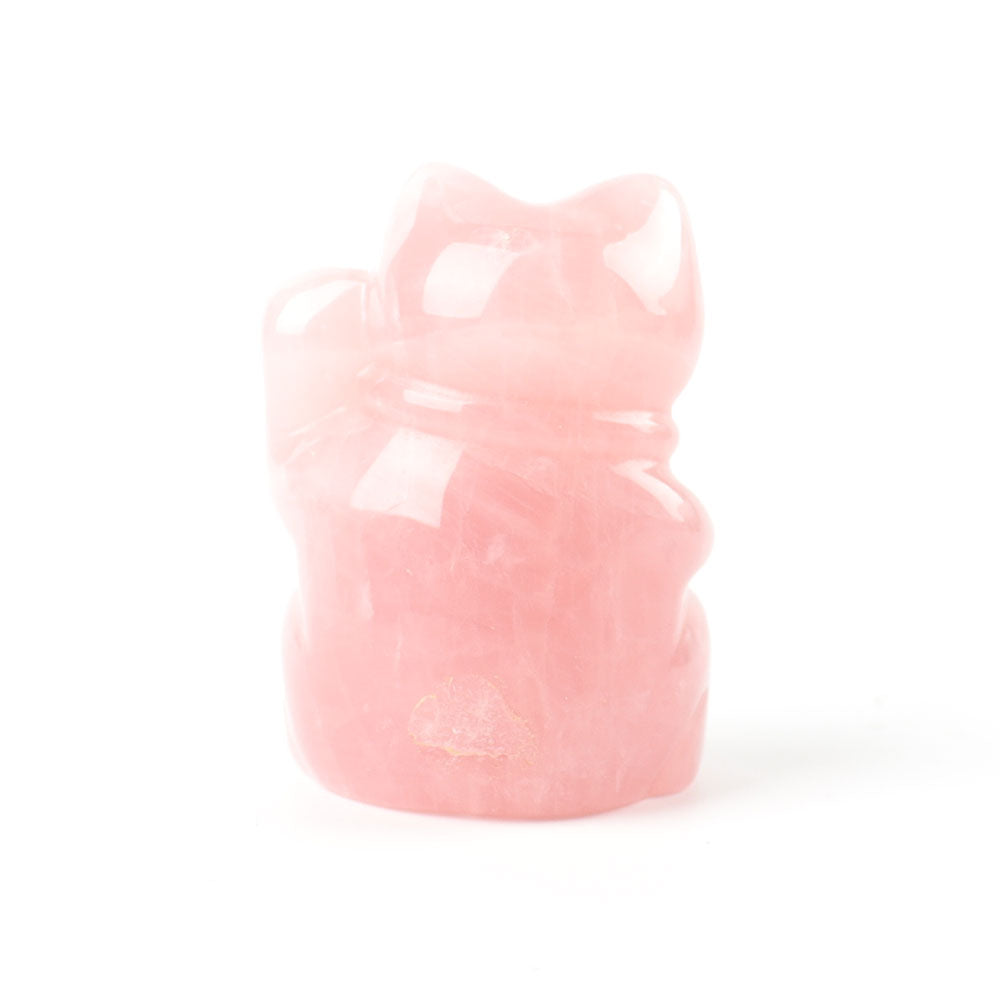 2-inch Rose Quartz Crystal Lucky Cat Carving