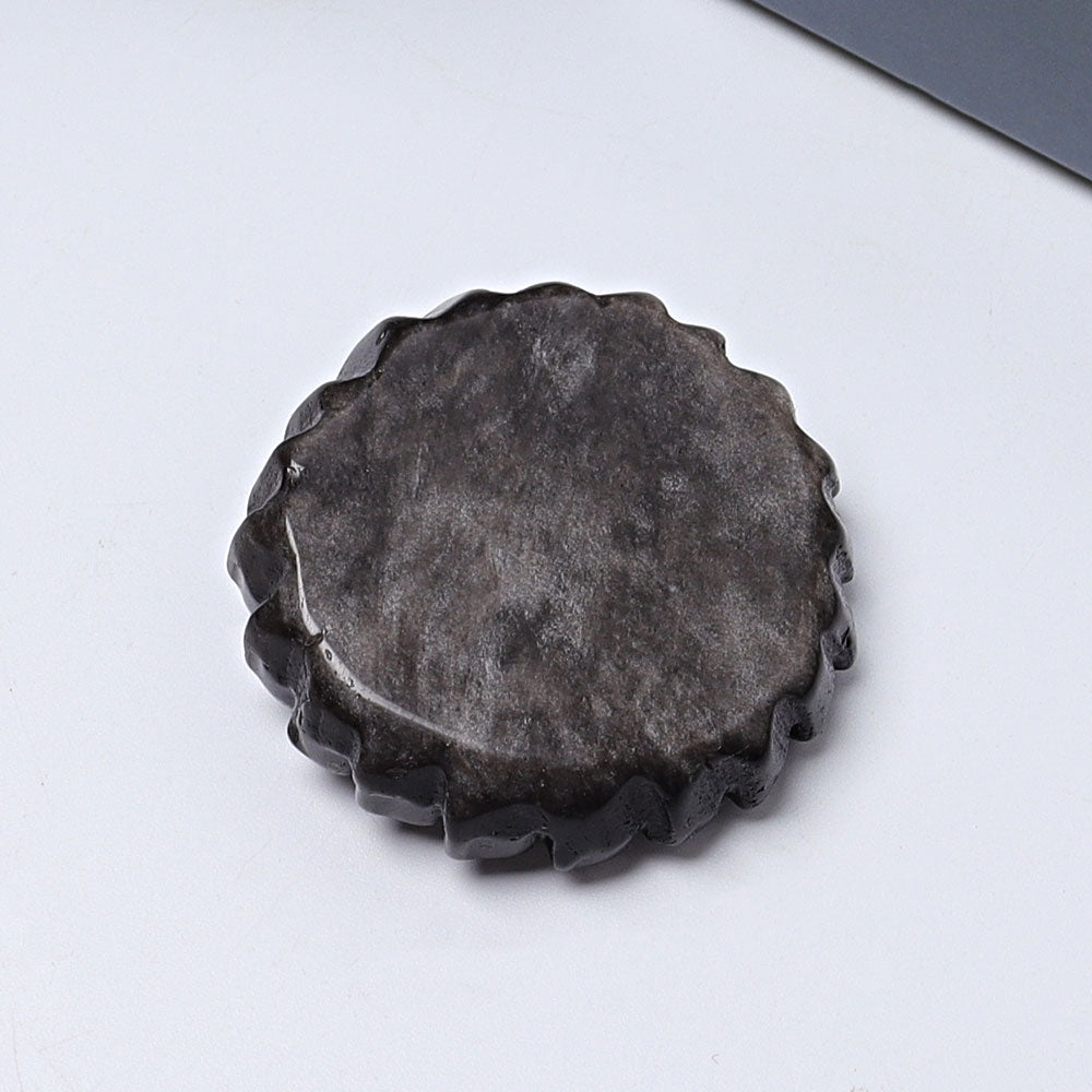 2 Inch Silver Obsidian Sun Face Crystal Figurine