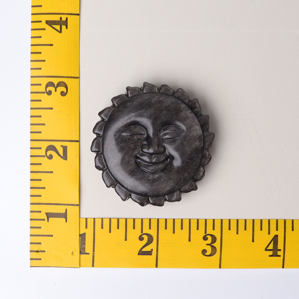 2 Inch Silver Obsidian Sun Face Crystal Figurine