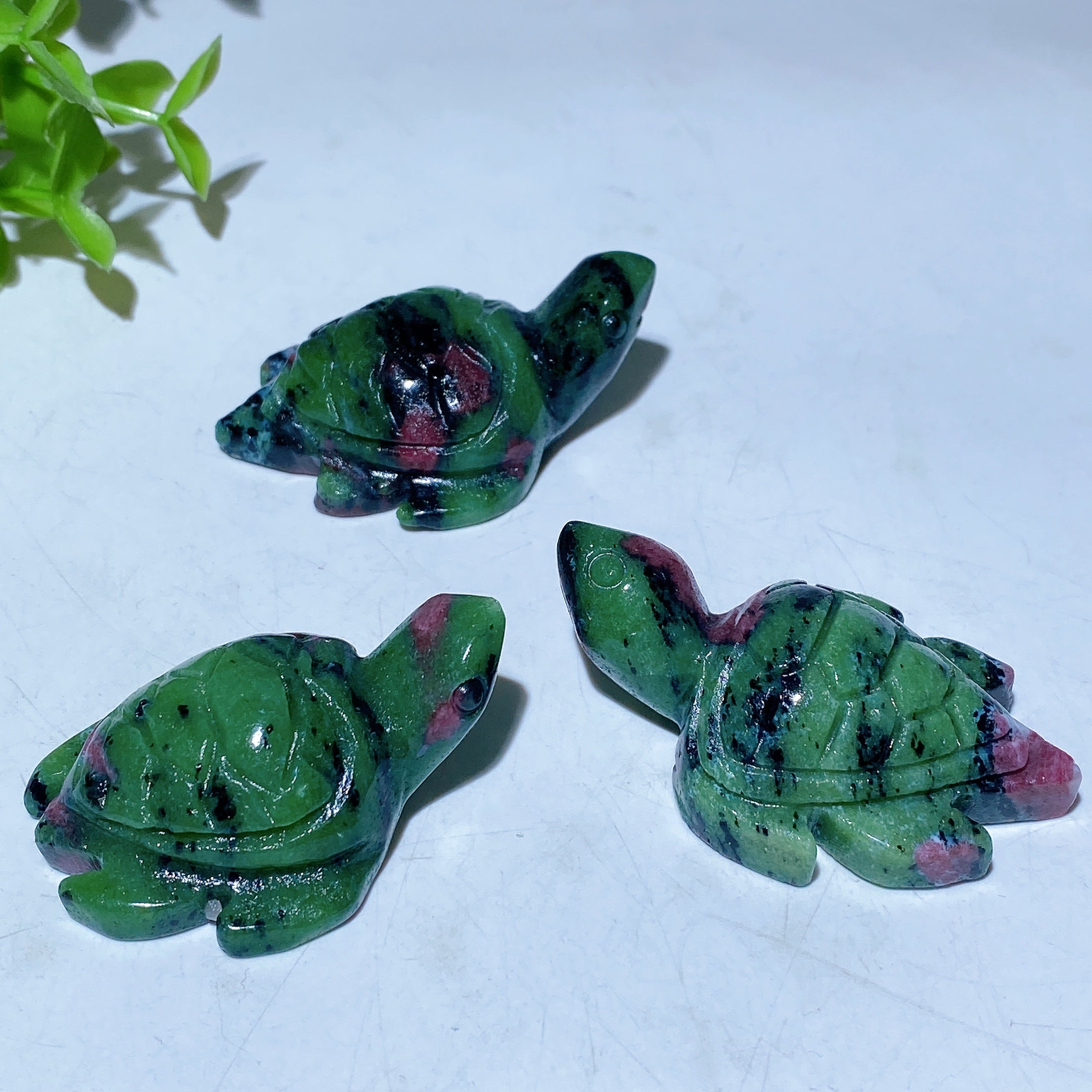 2-inch UV Reactive Ruby In Zoisite Crystal Turtle Figurine Healing Energy