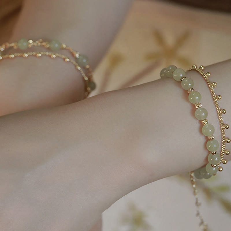 Bracelet en jade Hetian à deux couches pour la chance et la prospérité