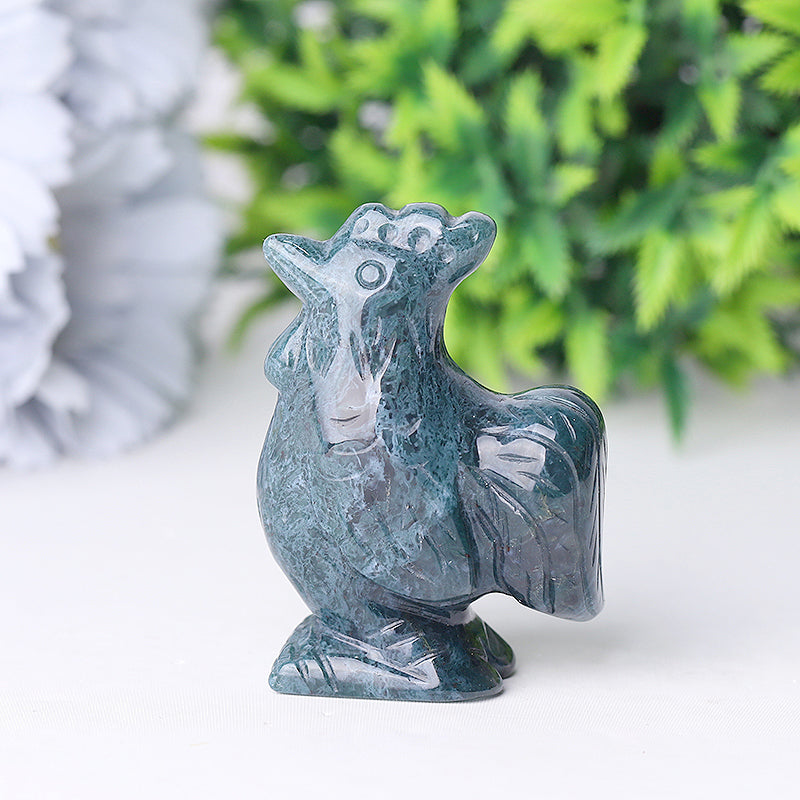 2" Moss Agate Rooster Crystal Figurine for Abundance & Healing
