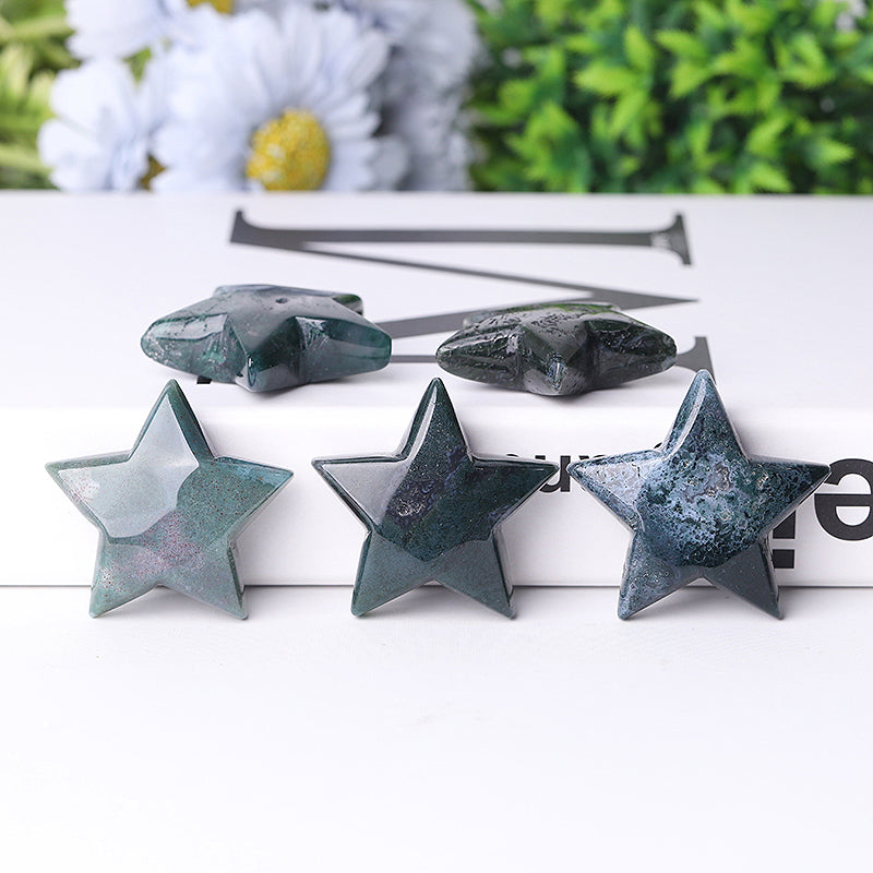 2" Moss Agate Star Crystal Carving for Abundance