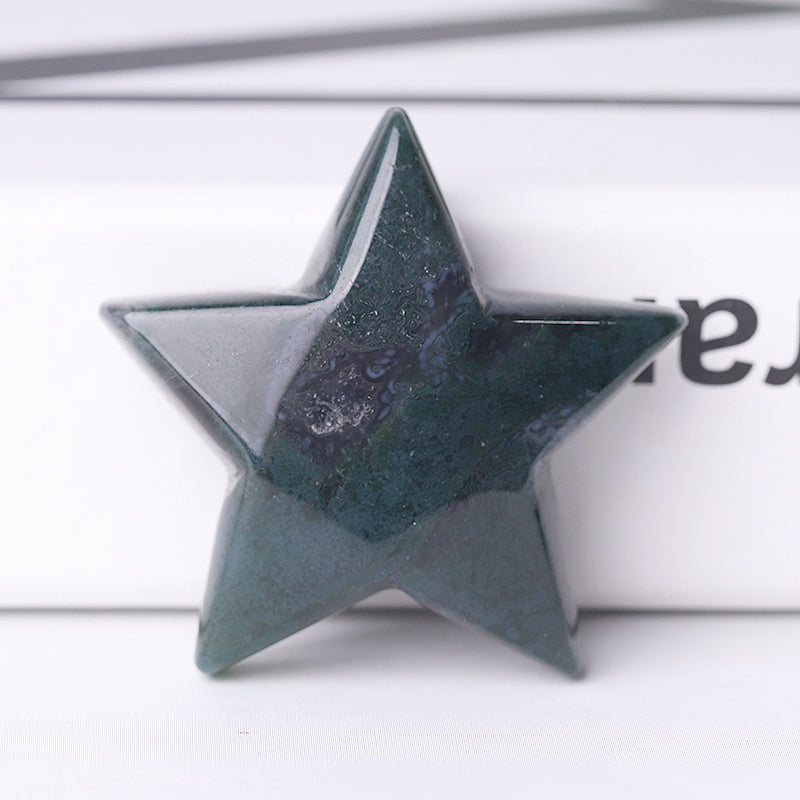 2" Moss Agate Star Crystal Carving for Abundance