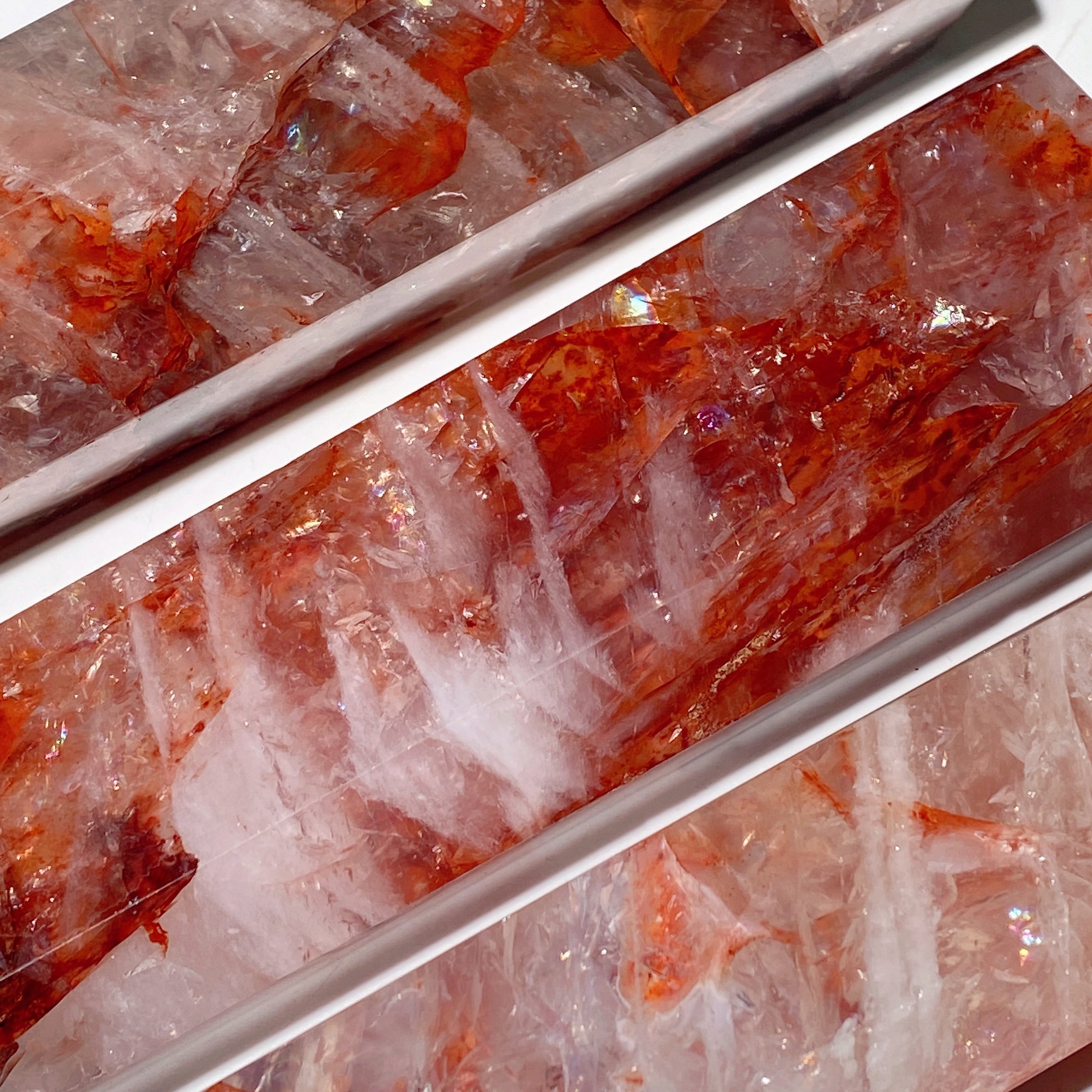 20-28cm Rainbow Flash Fire Quartz Healing Tower