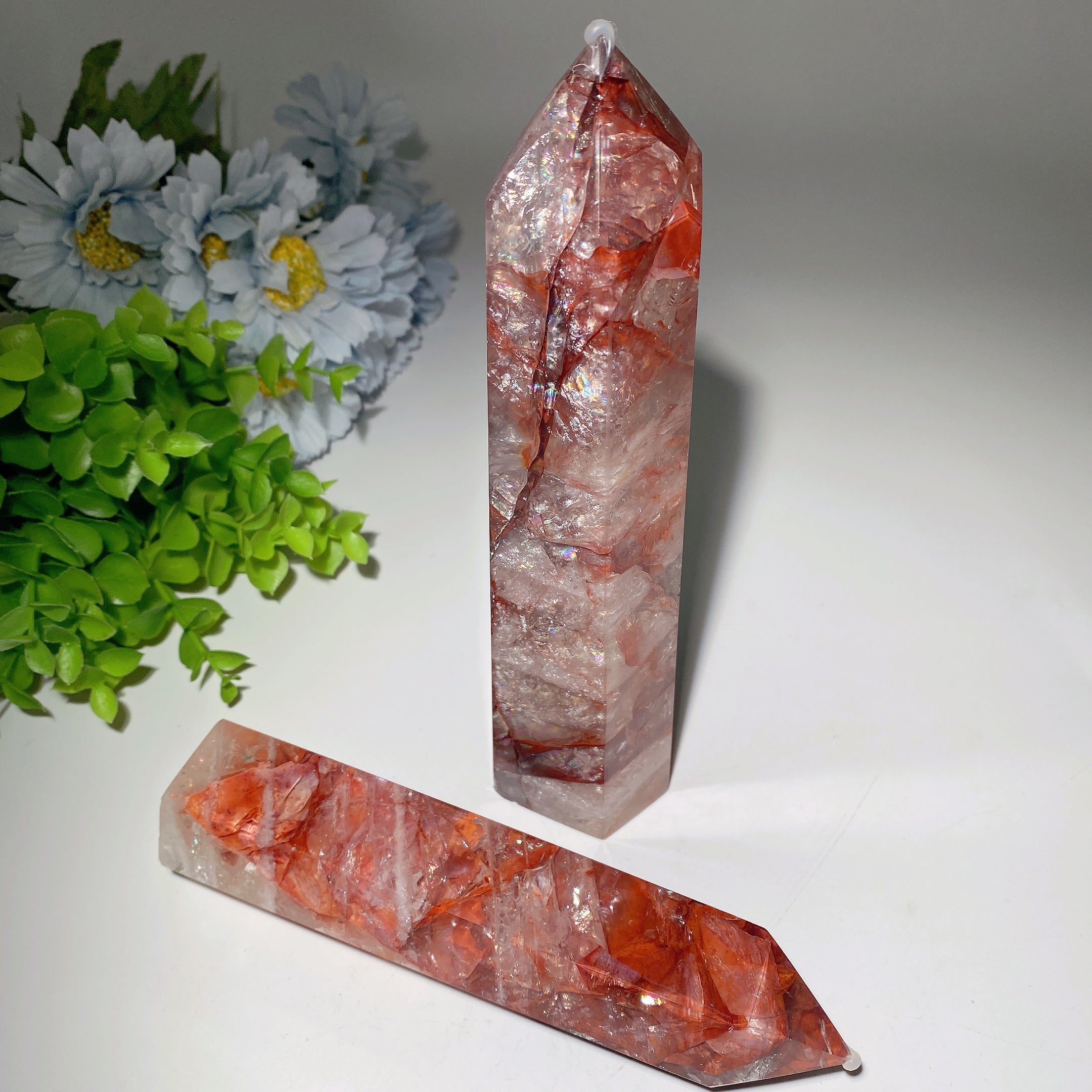 20-28cm Rainbow Flash Fire Quartz Healing Tower