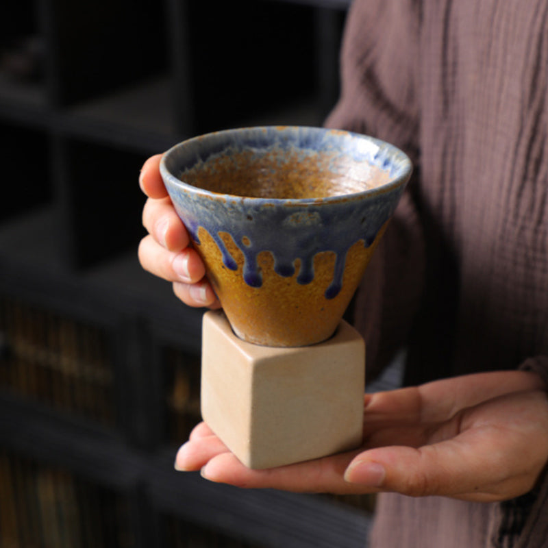 Tasse à café vintage en céramique dégradée avec base, 200 ml | Décor Zen
