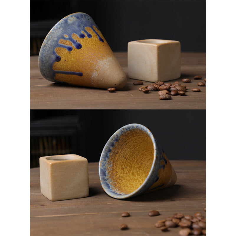 Tasse à café vintage en céramique dégradée avec base, 200 ml | Décor Zen