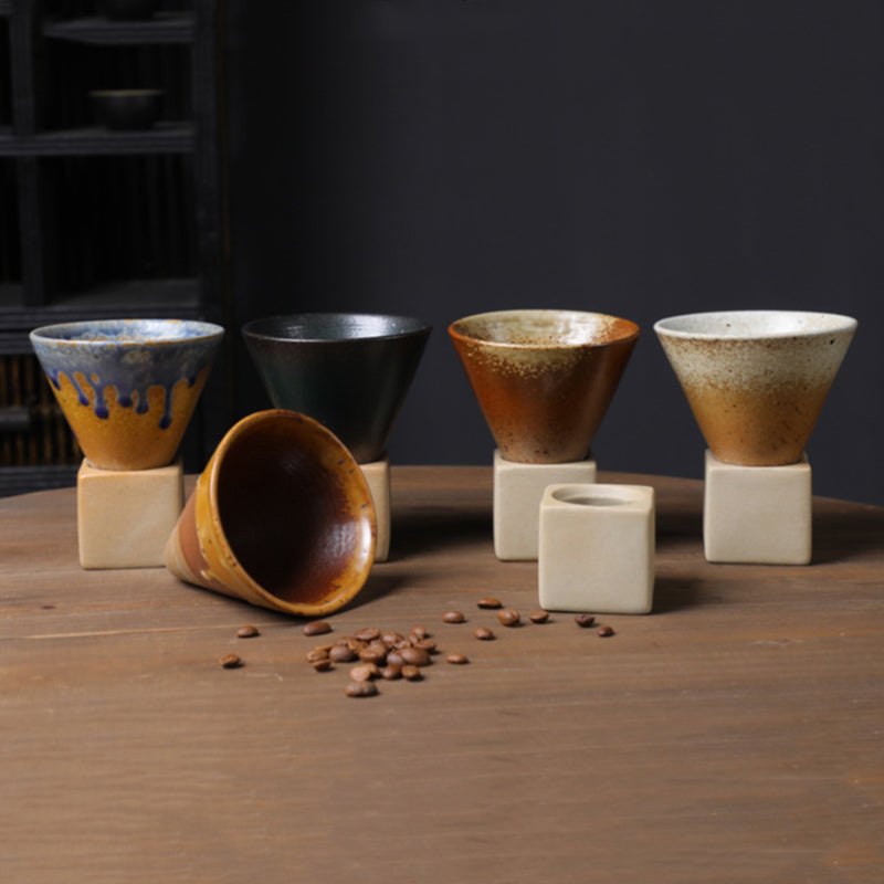 Tasse à café vintage en céramique dégradée avec base, 200 ml | Décor Zen