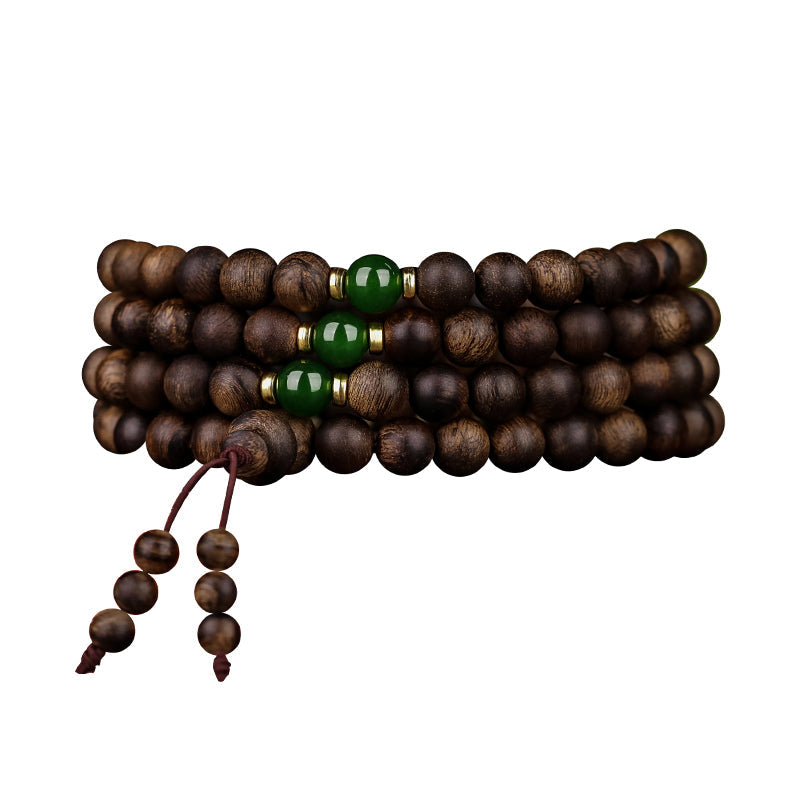 108 Beads Agarwood Cyan Jade Wood Mala Bracelet for Protection