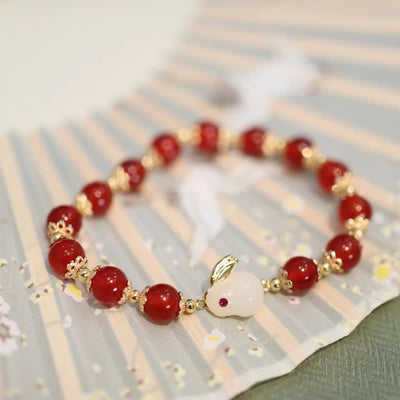 Bracelet de confiance en agate rouge et jade blanc de 8 mm, Année du Lapin