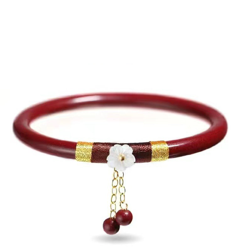 58mm Cinnabar Flower Blessing Bangle Bracelet for Meditation