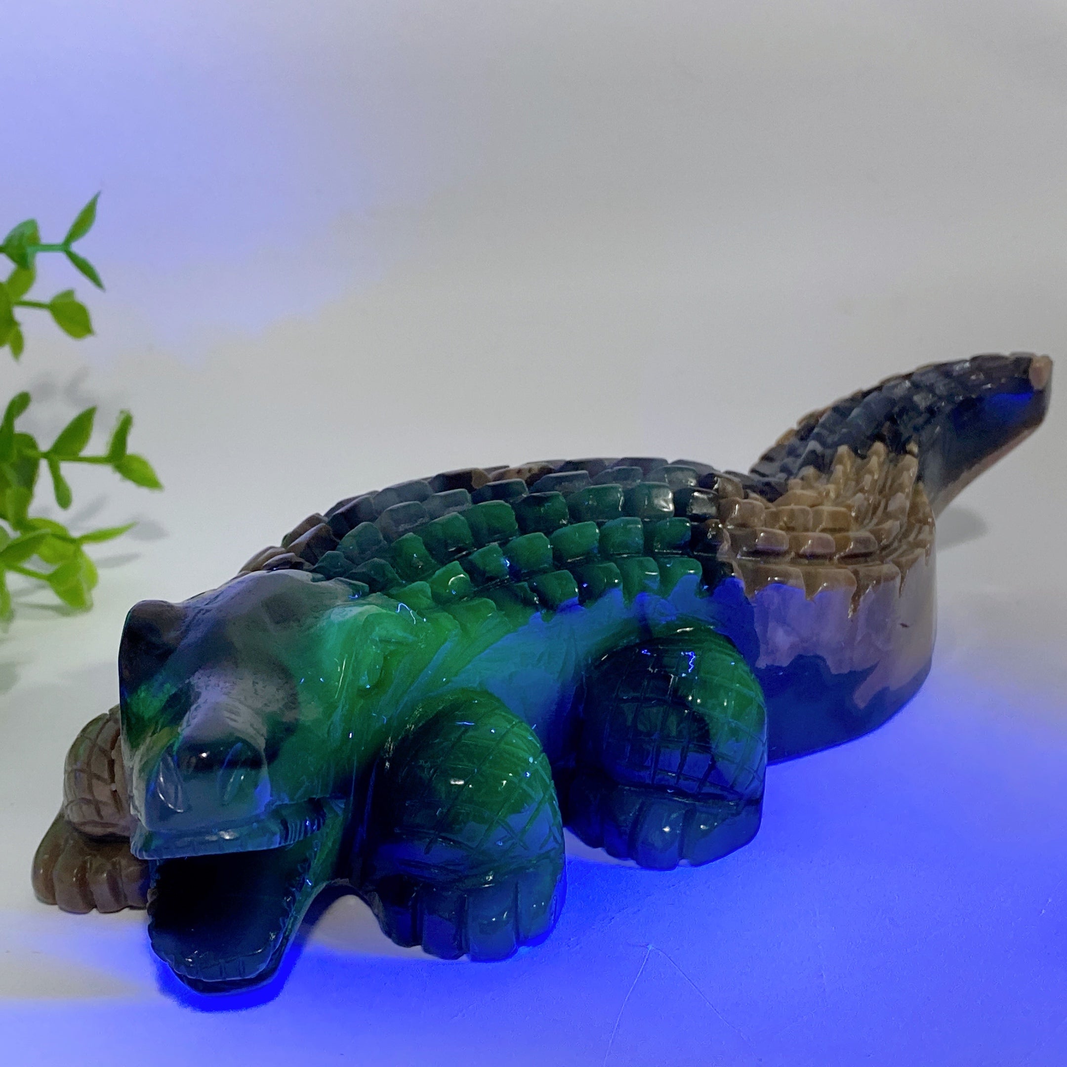 20cm Volcanic Agate Crystal Crocodile Carving Figurine
