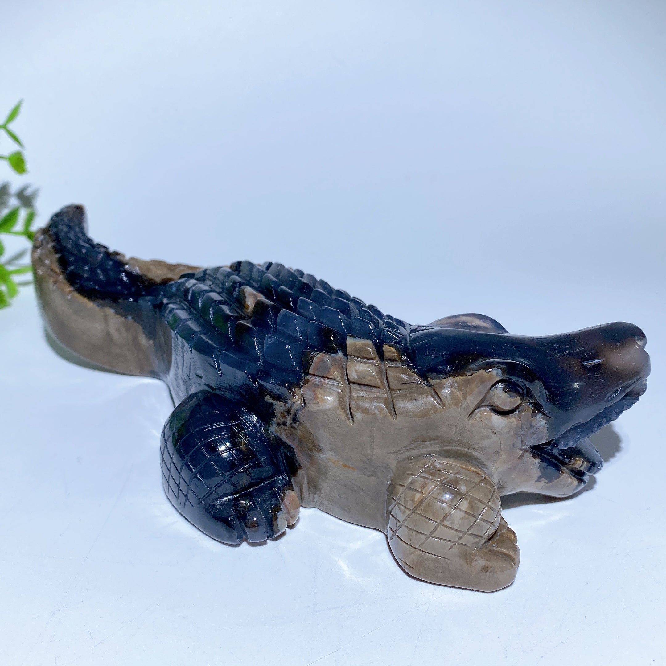 20cm Volcanic Agate Crystal Crocodile Carving Figurine