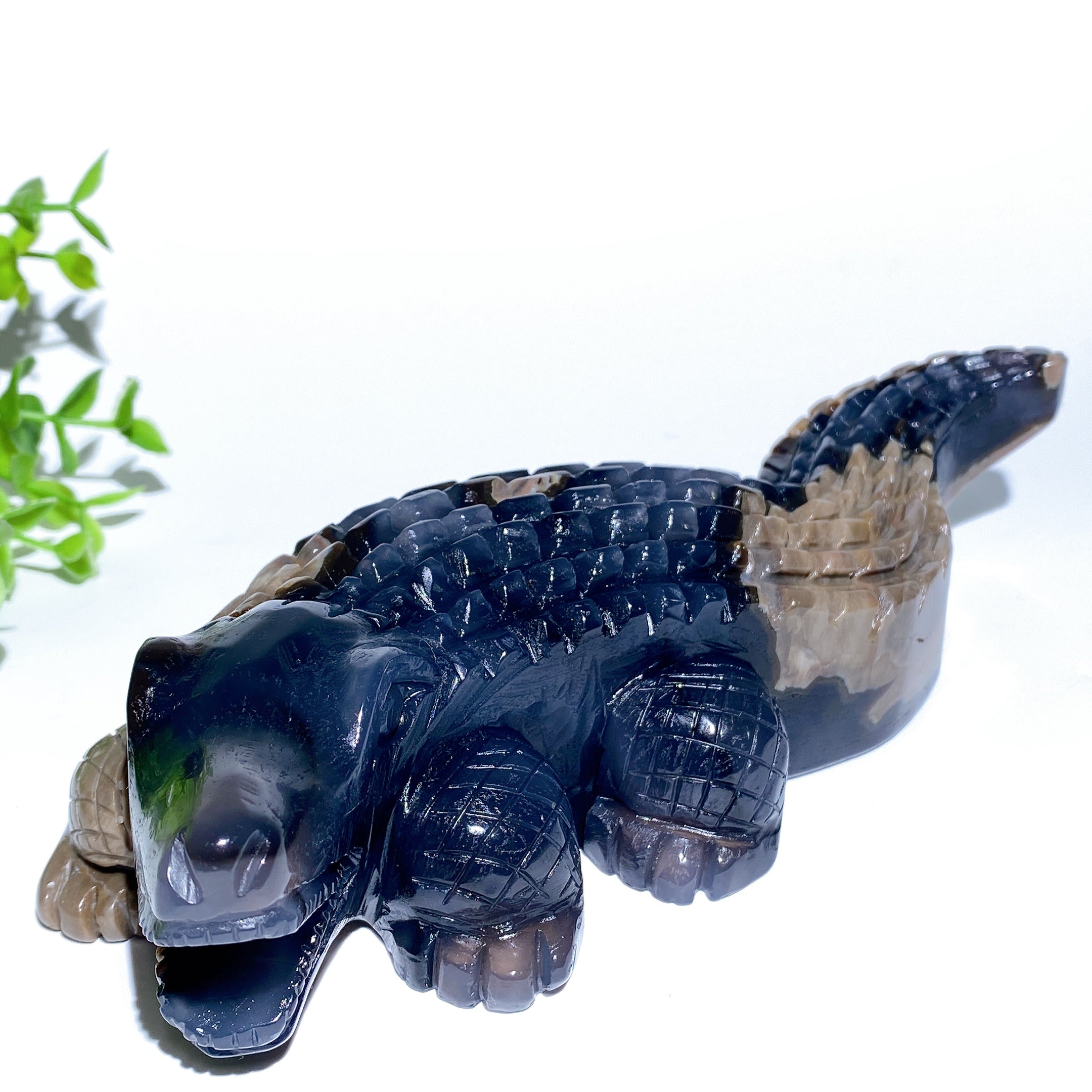 20cm Volcanic Agate Crystal Crocodile Carving Figurine