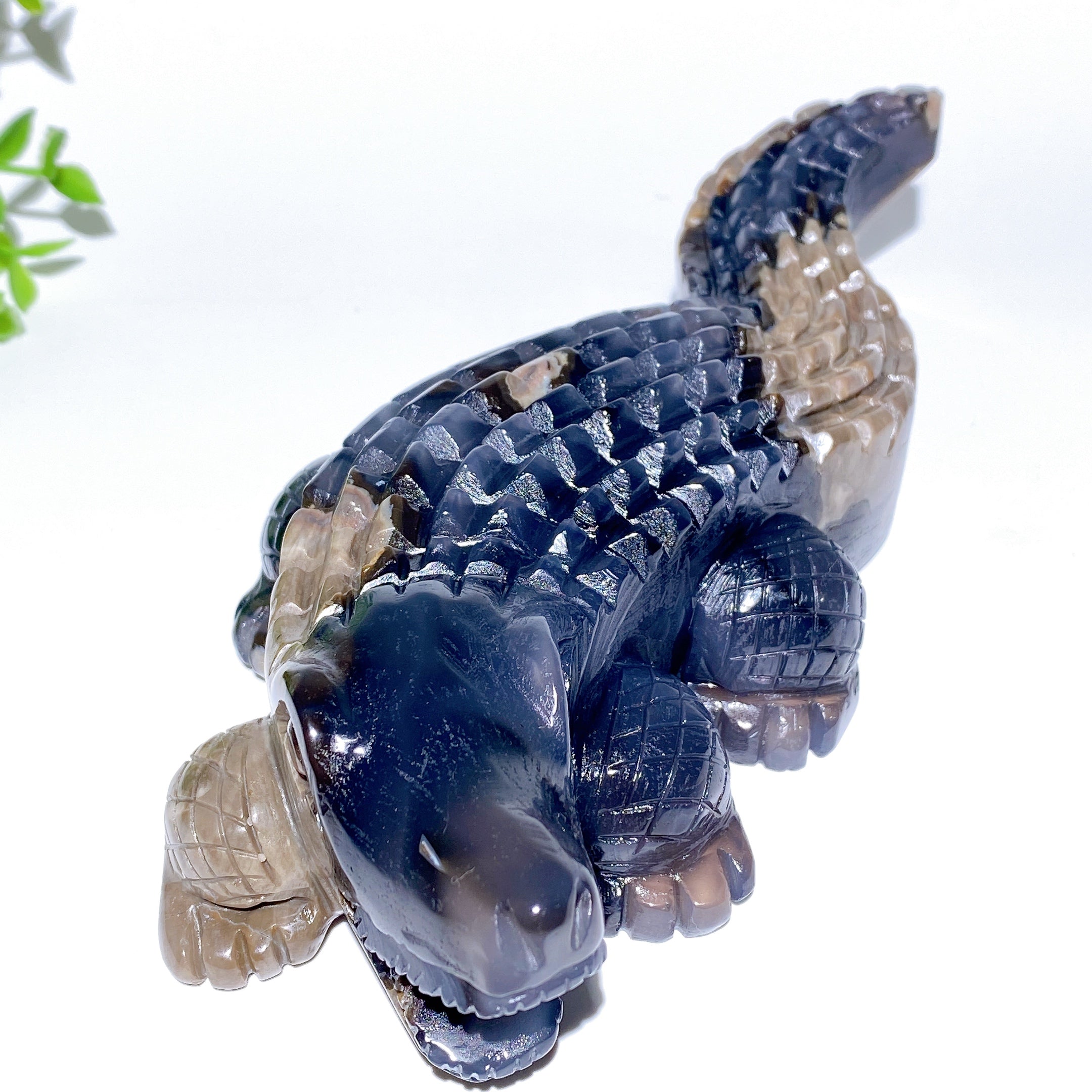 20cm Volcanic Agate Crystal Crocodile Carving Figurine