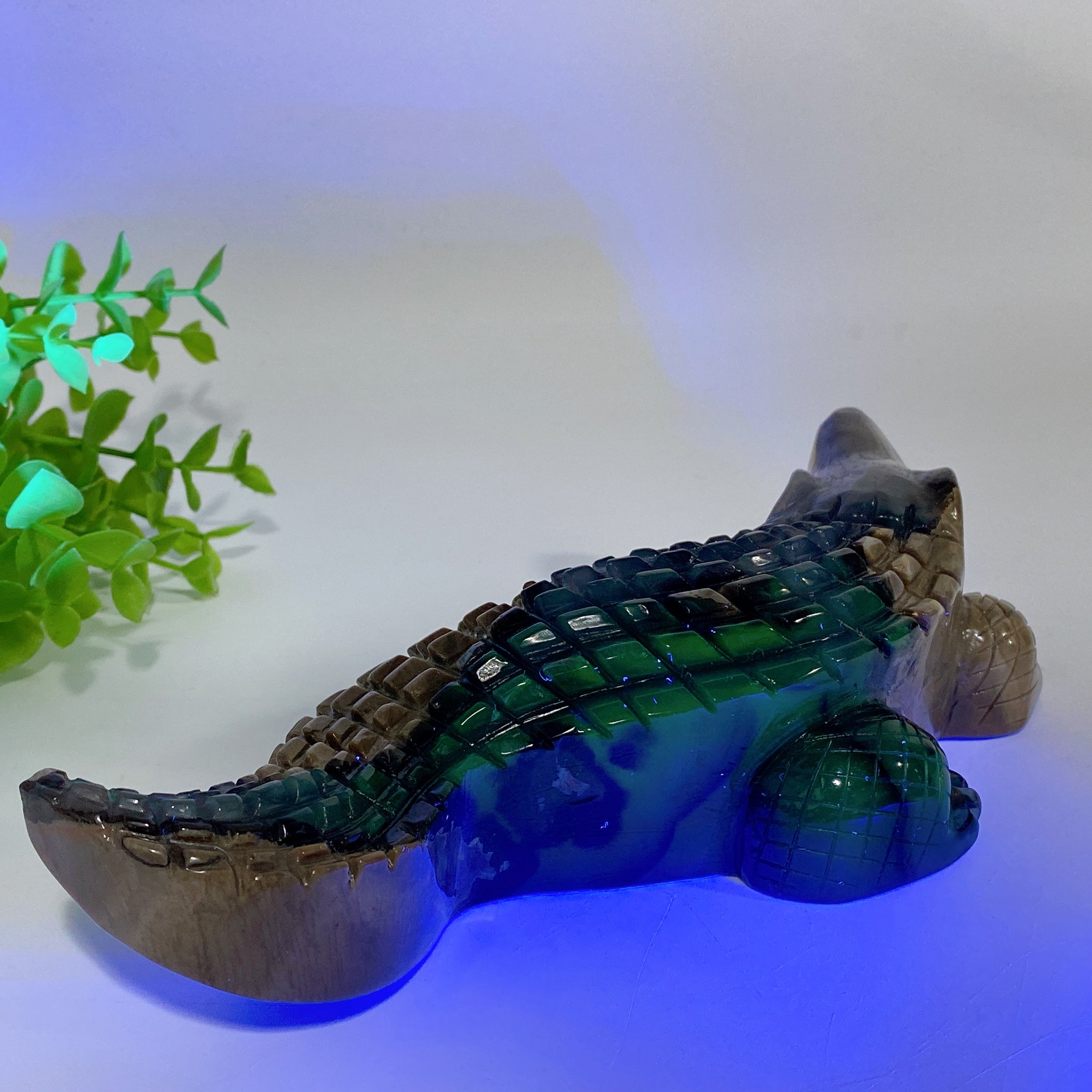 20cm Volcanic Agate Crystal Crocodile Carving Figurine