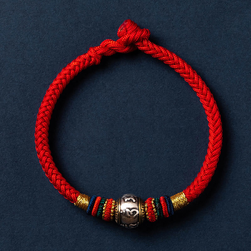 925 Sterling Silver Om Mani Padme Hum Braided Bracelet with King Kong Knot for Luck and Protection