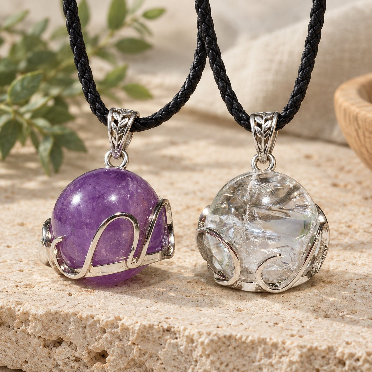 20mm Amethyst Pendant for Spiritual Healing & Meditation, amethyst and clear quartz pendants together
