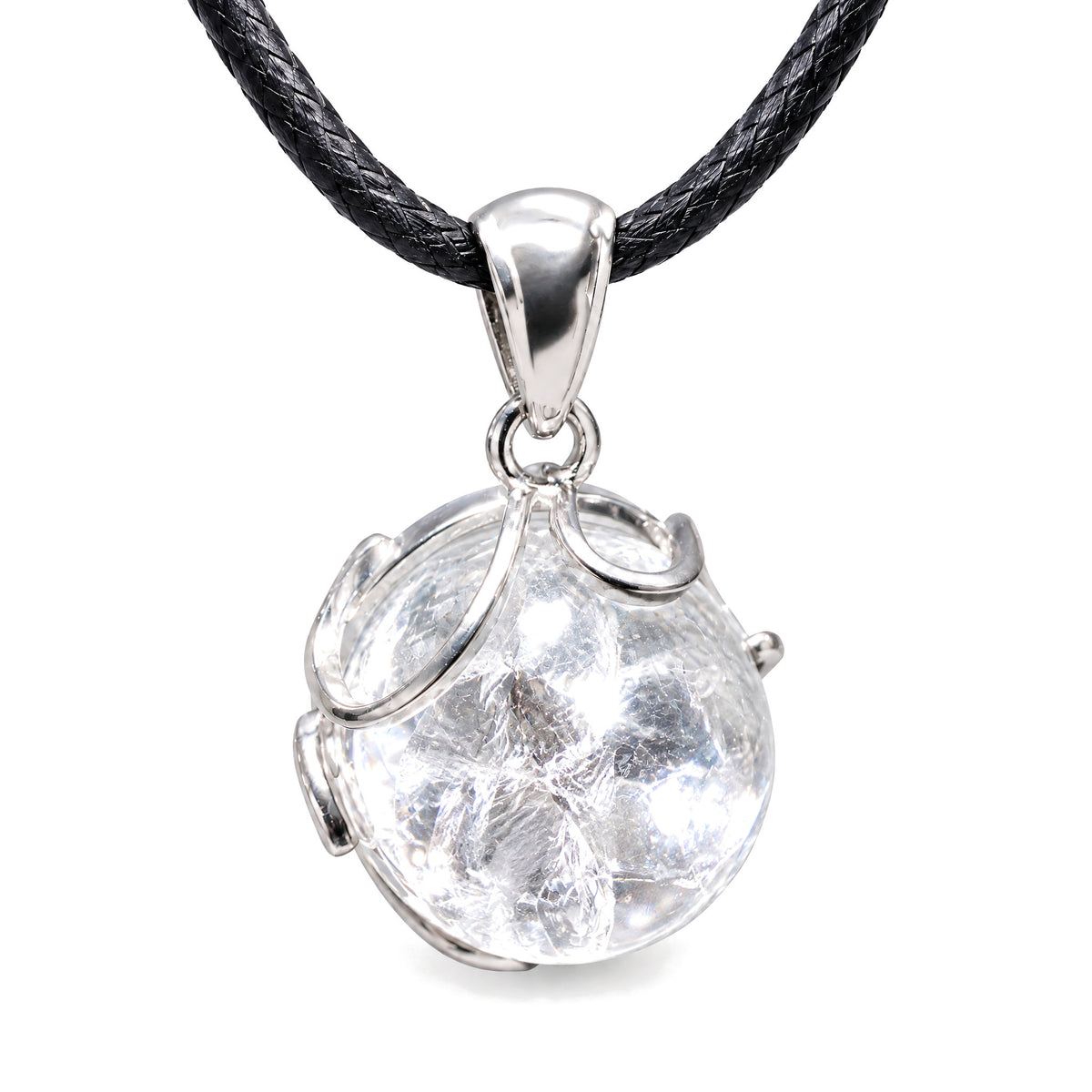 20mm Amethyst Pendant for Spiritual Healing & Meditation, Clear Quartz, on a white background
