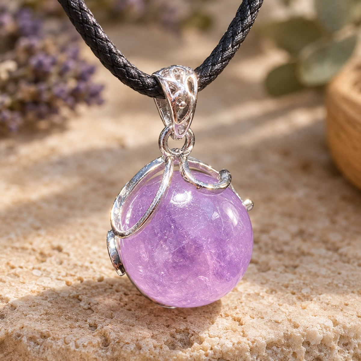 20mm Amethyst Pendant for Spiritual Healing & Meditation, close-up of the material and finish