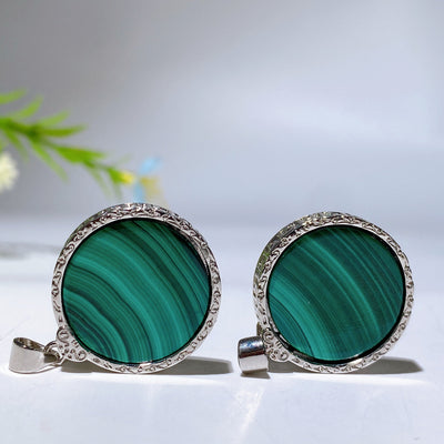Pendentif rond en malachite verte de 20 mm pour l'énergie de guérison