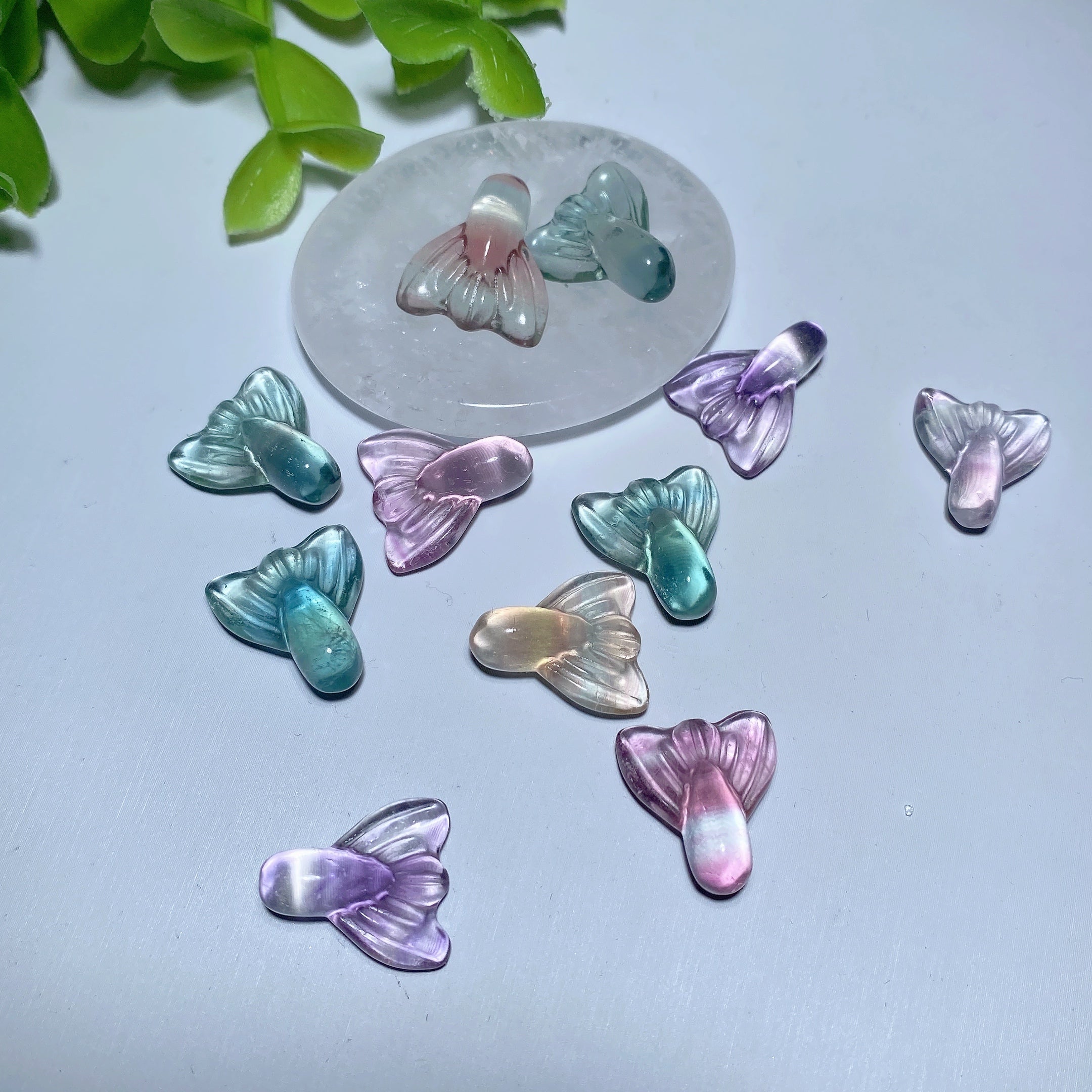20mm Mini Fluorite Fish Tail Crystal Figurine for Healing