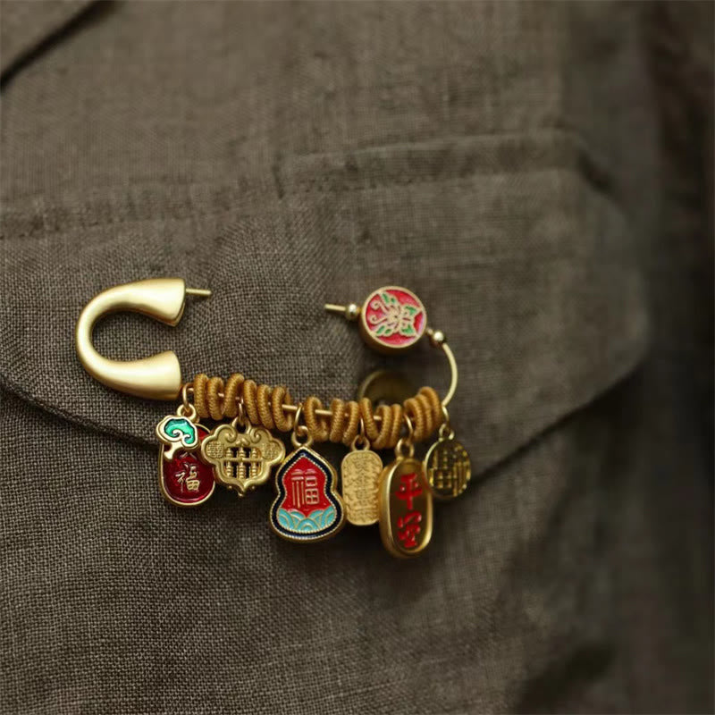 Broche porte-bonheur papillon en laiton 20 x 58 mm, personnage Fu
