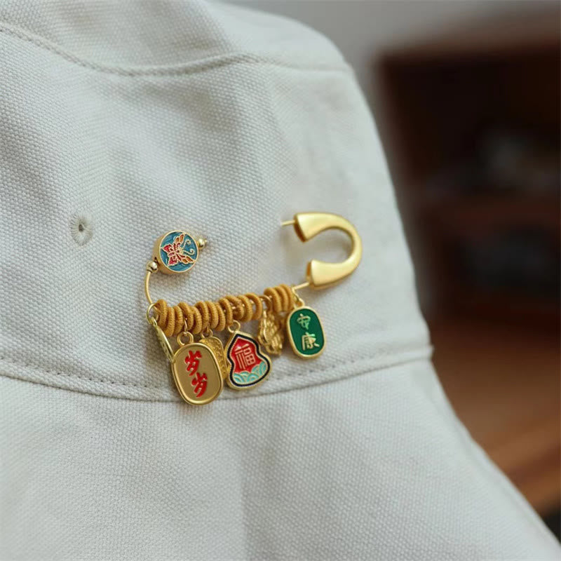 Broche porte-bonheur papillon en laiton 20 x 58 mm, personnage Fu