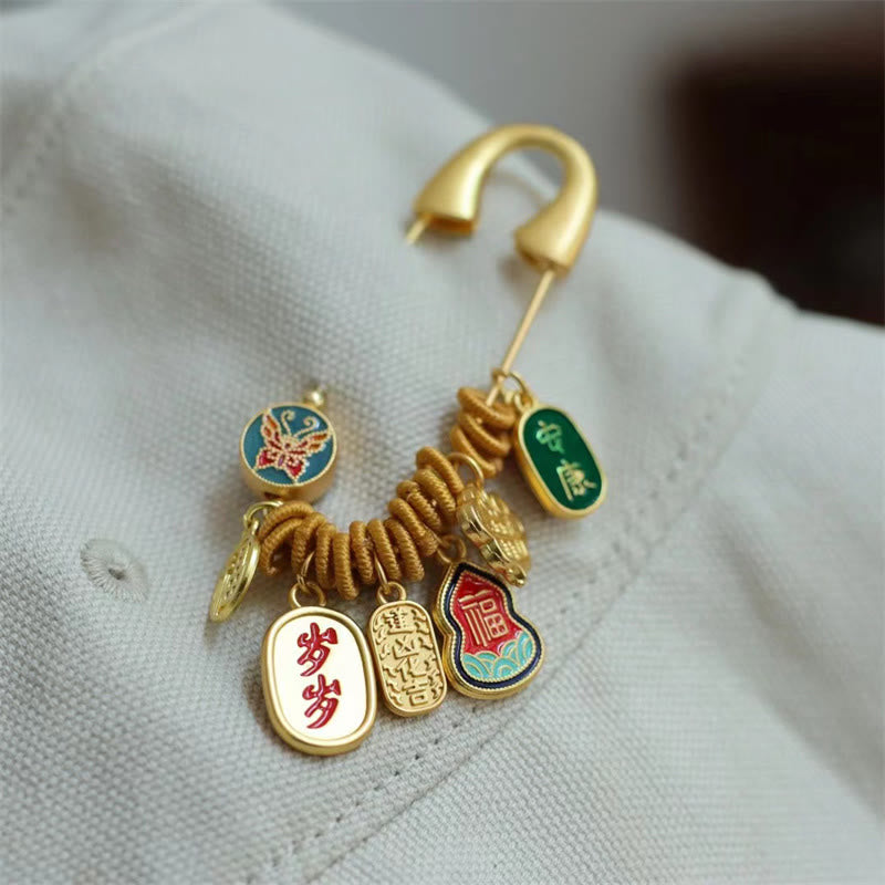 Broche porte-bonheur papillon en laiton 20 x 58 mm, personnage Fu