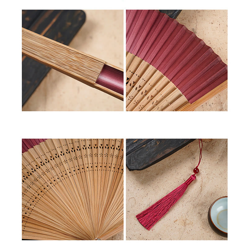 Éventail pliable en bambou de 21,5 cm avec motif gravé creux dégradé