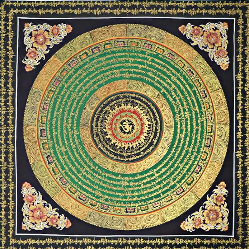 Peinture Thangka tibétaine de 21.65 pouces, décoration d'écriture Om Mani Padme Hum