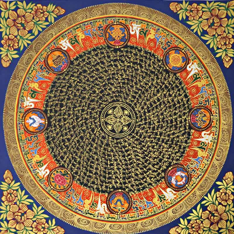 Peinture Thangka tibétaine de 21.65 pouces, décoration d'écriture Om Mani Padme Hum